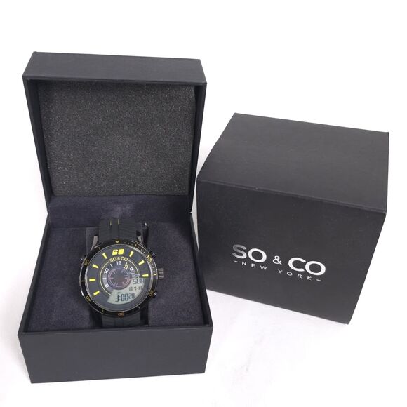 SO & CO NY New Mens Watch Analog Digital Black Yellow Sport 100M Water Resistant main image 9